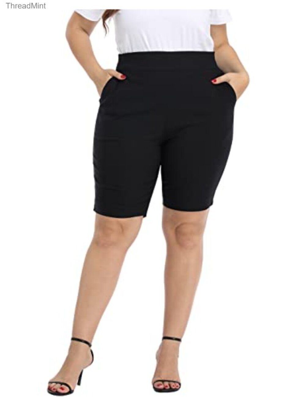 Plus Size Bermuda Shorts Mid Rise 10" Inseam with Pockets